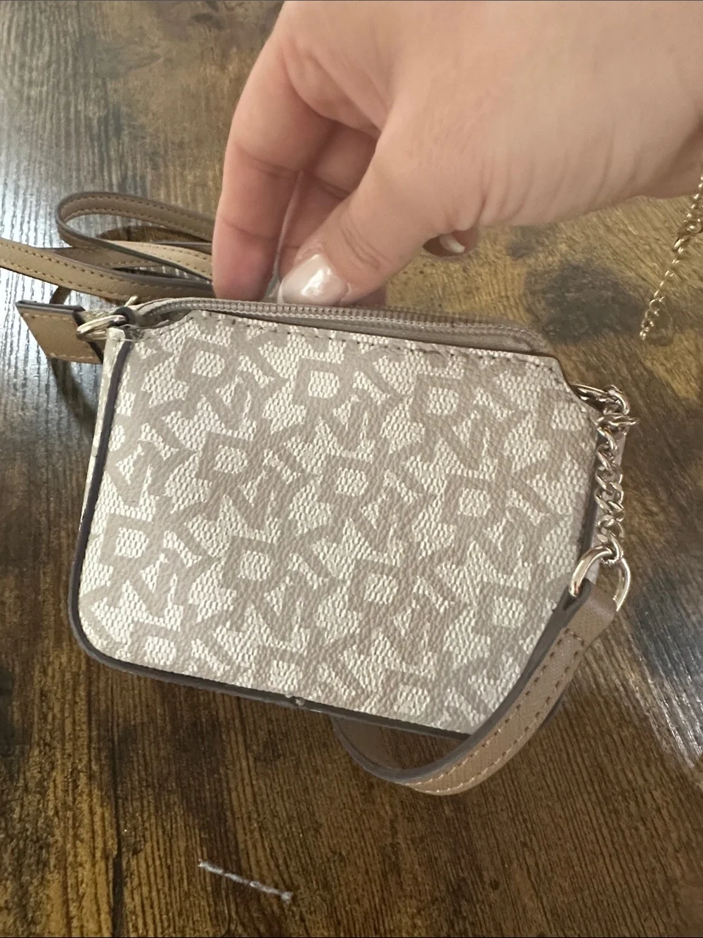 DKNY Beige and Tan Monogram Crossbody Bag